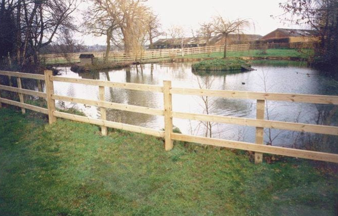 Timber fencing around water